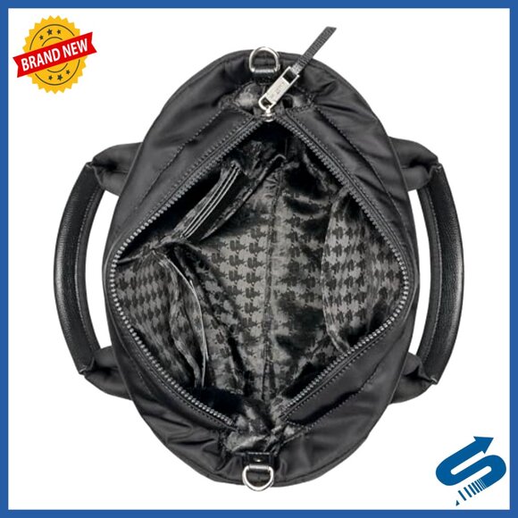 Quilted Tote Bag with Adjustable Strap, Top Zip Closure, 11x10x6 - Picture 5 of 5